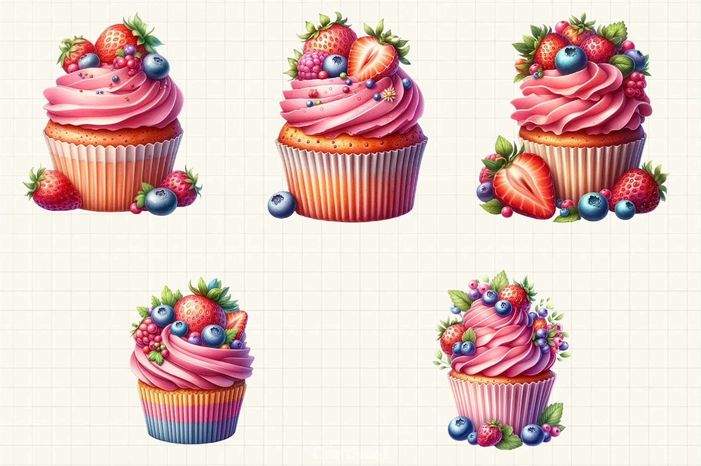 Fruits Cupcakes Clipart Bundle - CraftNest - Digital Crafting and Art