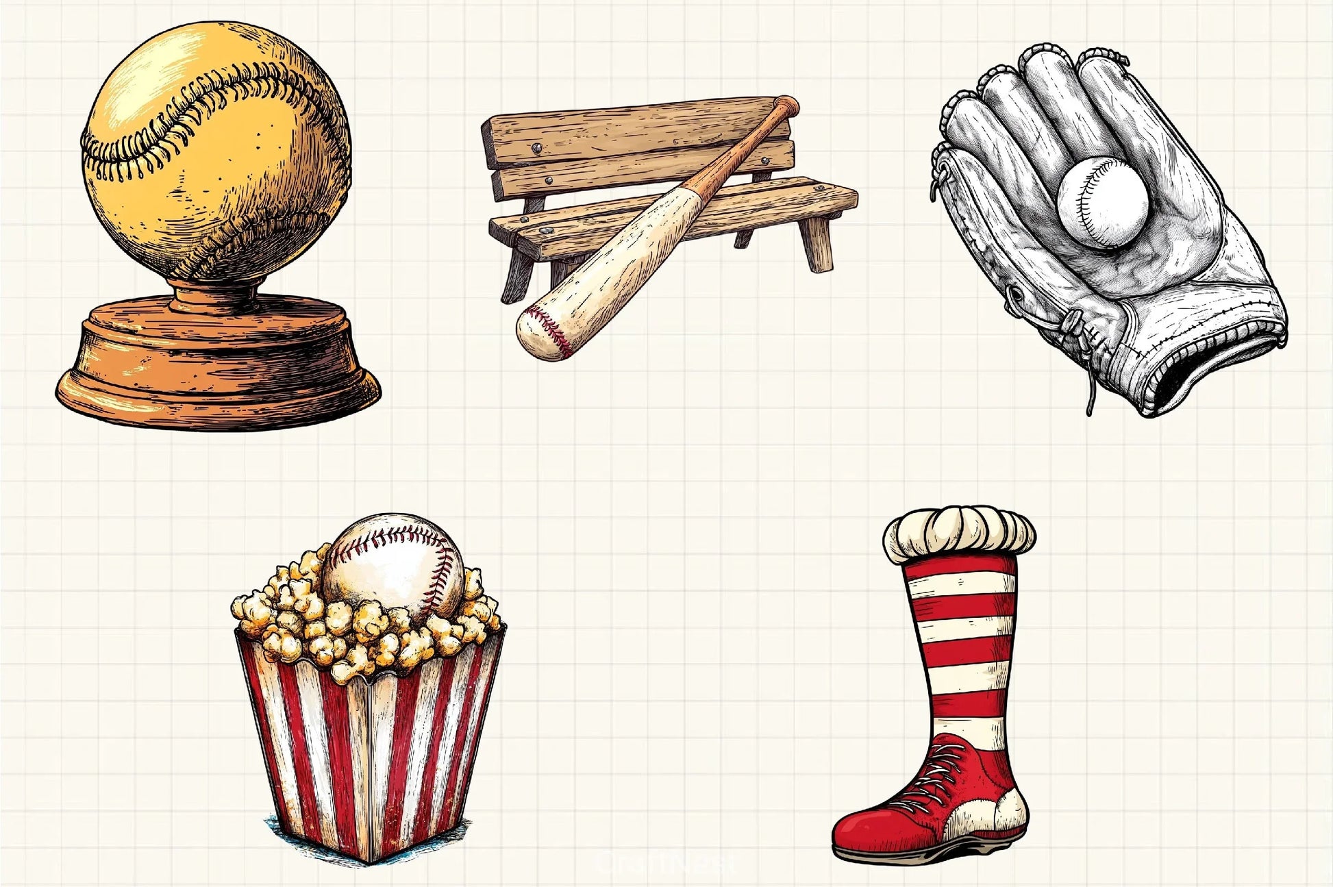 Retro Baseball Clipart Bundle - CraftNest - Digital Crafting and Art