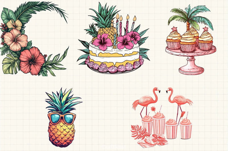 Tropical Coral Birthday Clipart Bundle - CraftNest - Digital Crafting and Art