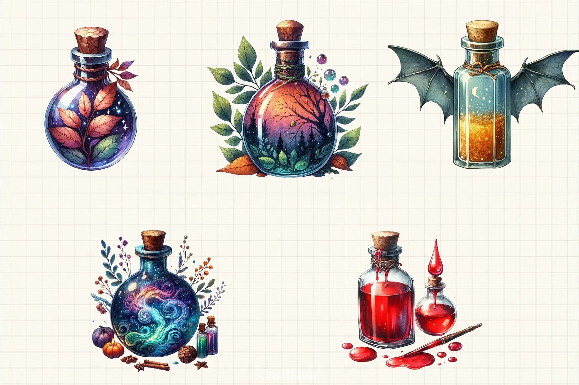 Halloween Potion Bottles Clipart Bundle - CraftNest - Digital Crafting and Art