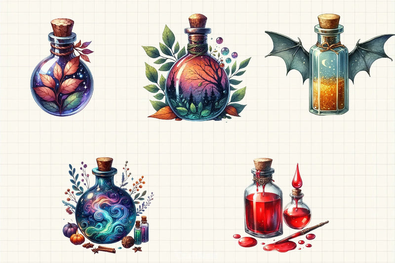 Halloween Potion Bottles Clipart Bundle - CraftNest - Digital Crafting and Art