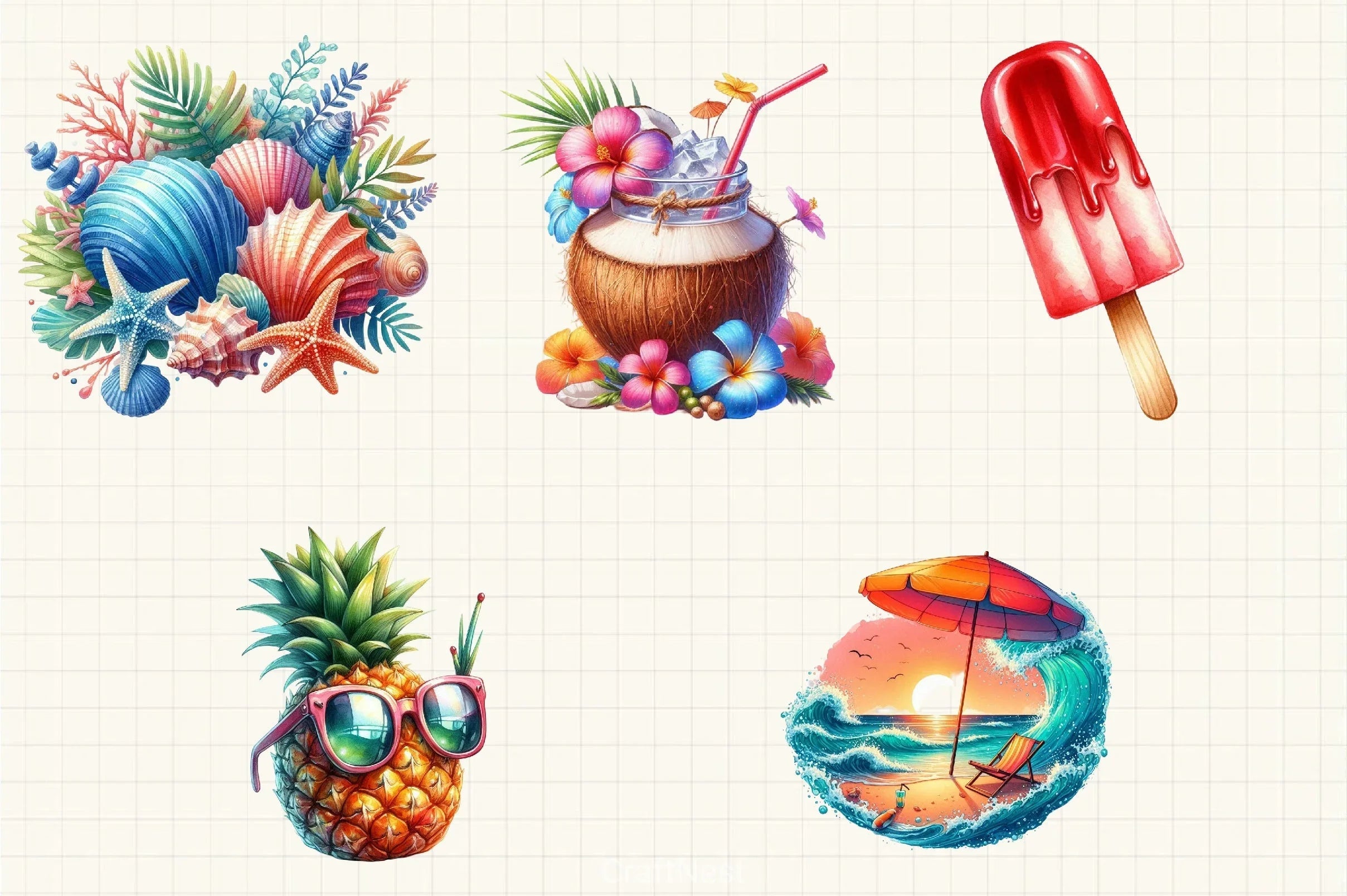 Summer Vibe Clipart Bundle - CraftNest - Digital Crafting and Art