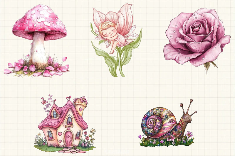 Pink Fairy Garden Clipart Bundle - CraftNest - Digital Crafting and Art