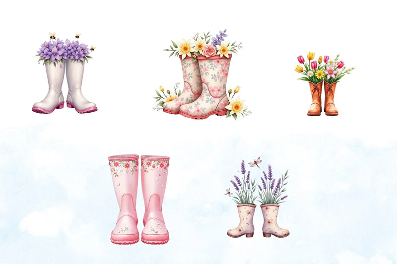 Floral Spring Rubber Boots Clipart Bundle - CraftNest - Digital Crafting and Art