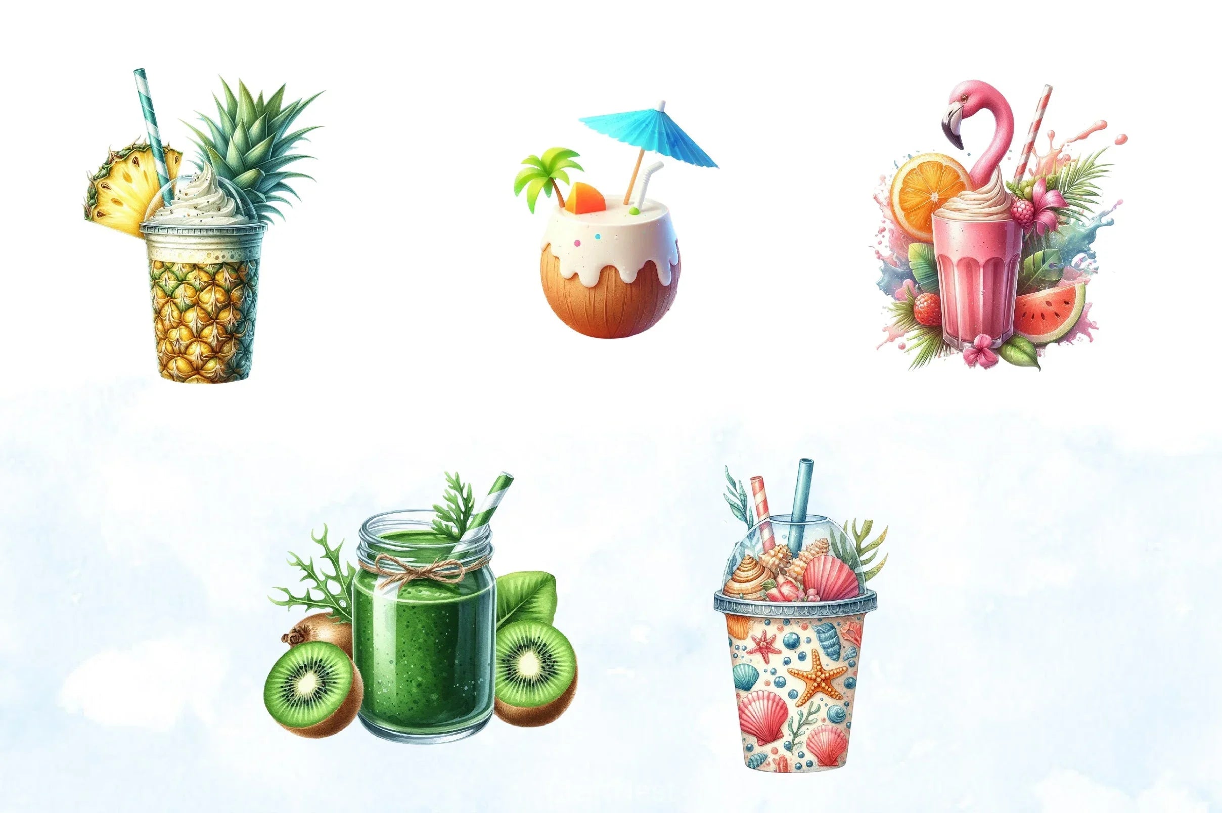 Summer Tropical Smoothie Cup Clipart Bundle - CraftNest - Digital Crafting and Art