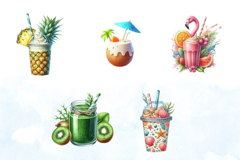 Summer Tropical Smoothie Cup Clipart Bundle - CraftNest - Digital Crafting and Art