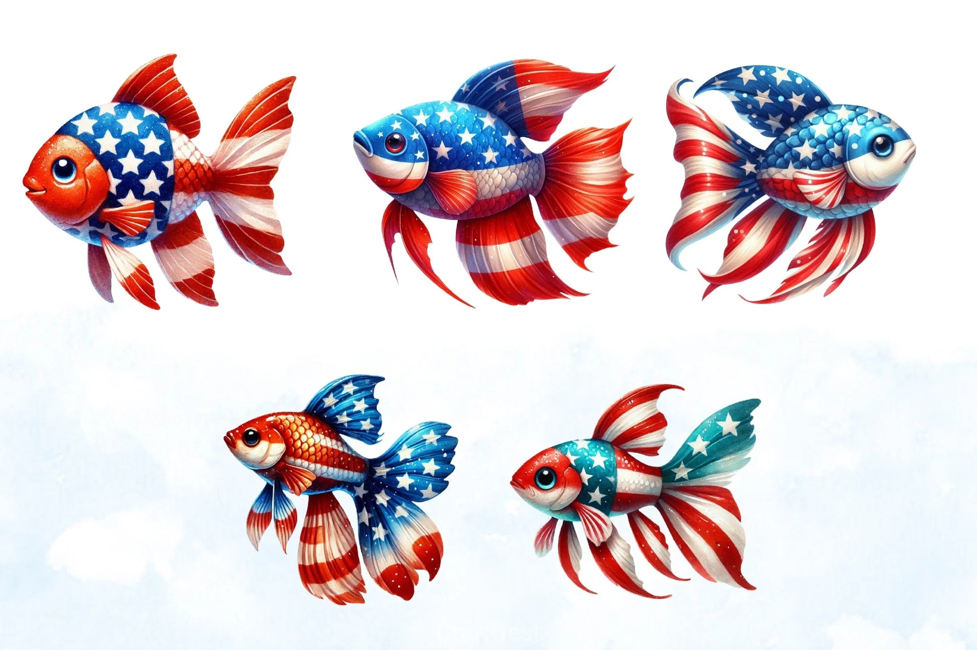 Patriotic Fish Clipart Bundle - CraftNest - Digital Crafting and Art