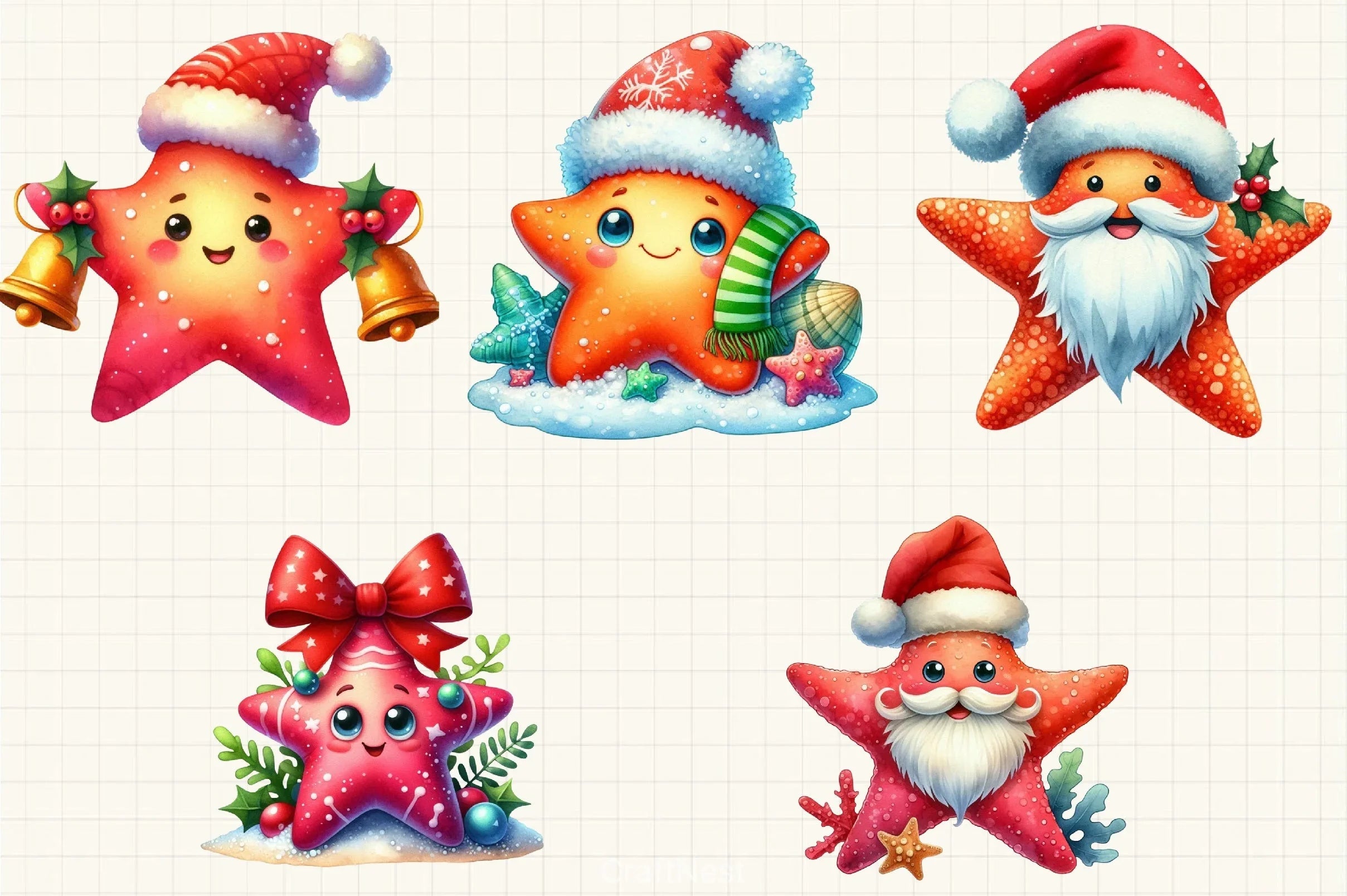 Funny Christmas Sea Star Clipart Bundle - CraftNest - Digital Crafting and Art