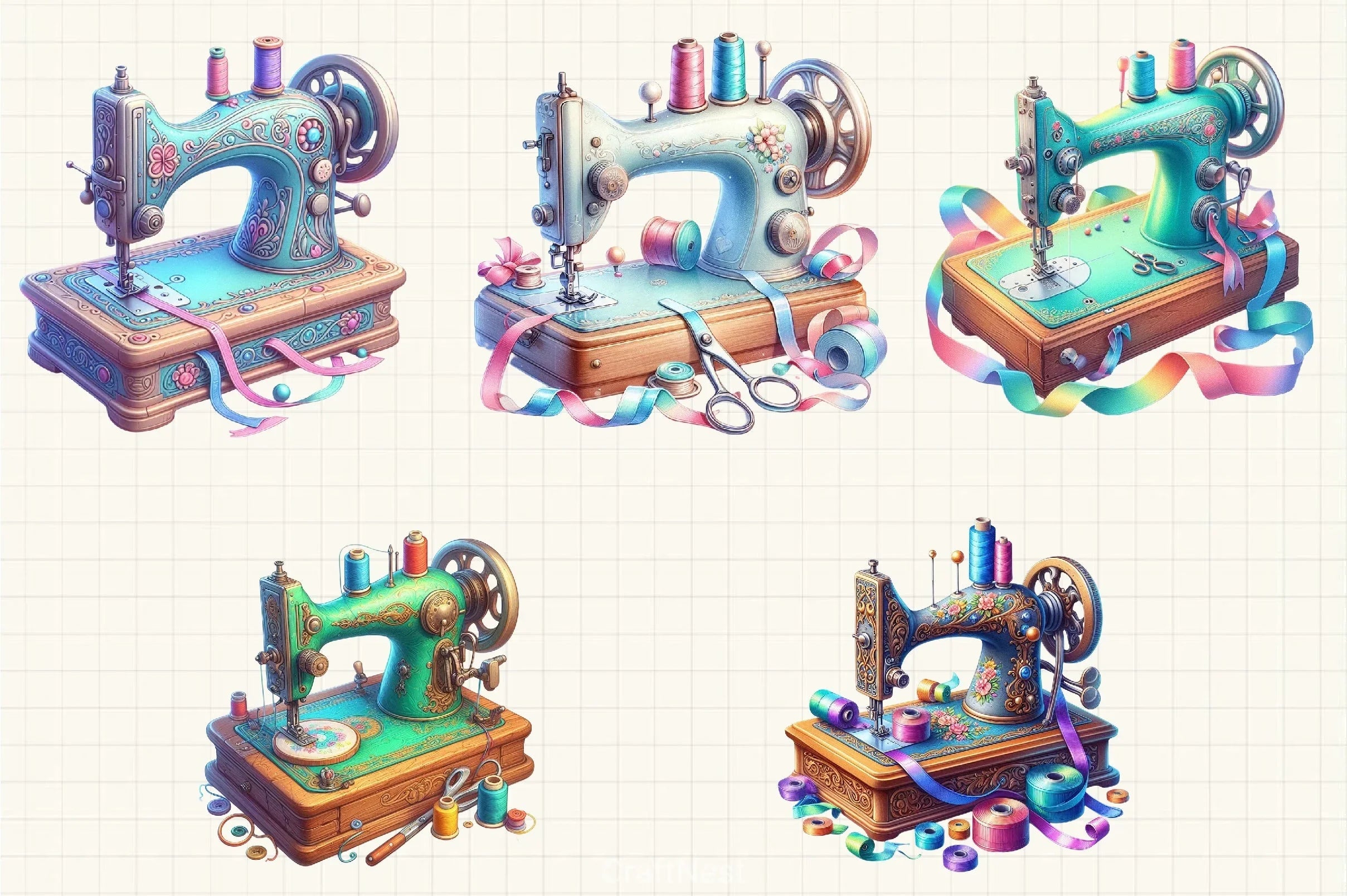 Vintage Sewing Machine Clipart Bundle 5 - CraftNest - Digital Crafting and Art