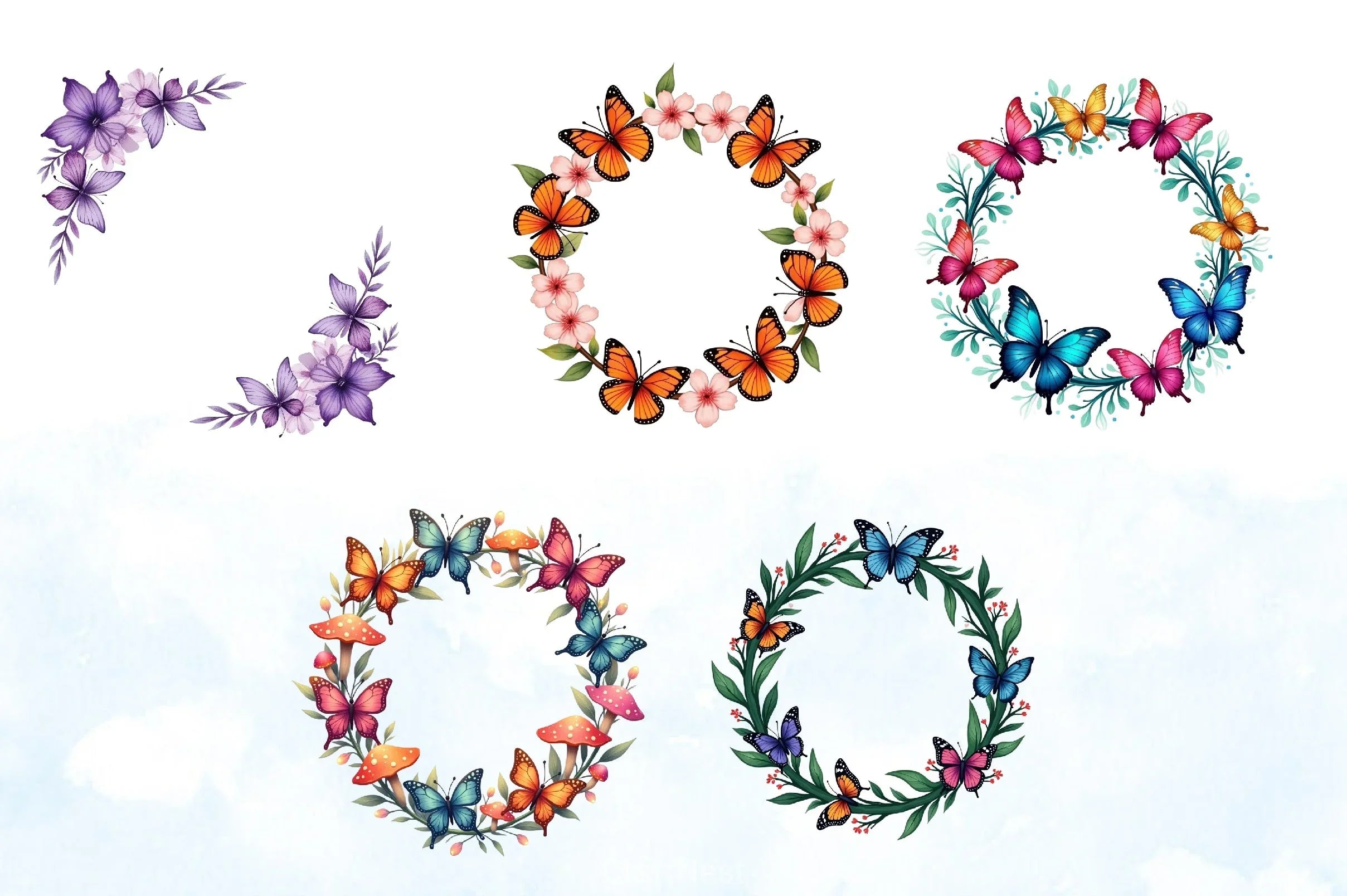 Butterfly Wreath Clipart Bundle - CraftNest - Digital Crafting and Art