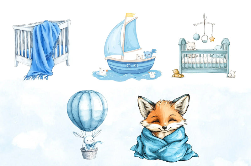Blue Baby Boy Nursery Clipart Bundle - CraftNest - Digital Crafting and Art