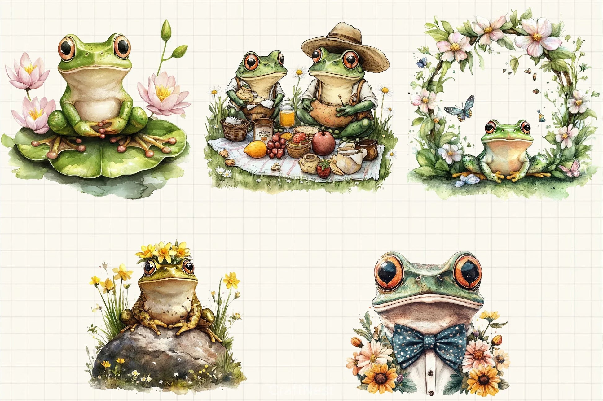 Spring Frogs Clipart Bundle - CraftNest - Digital Crafting and Art
