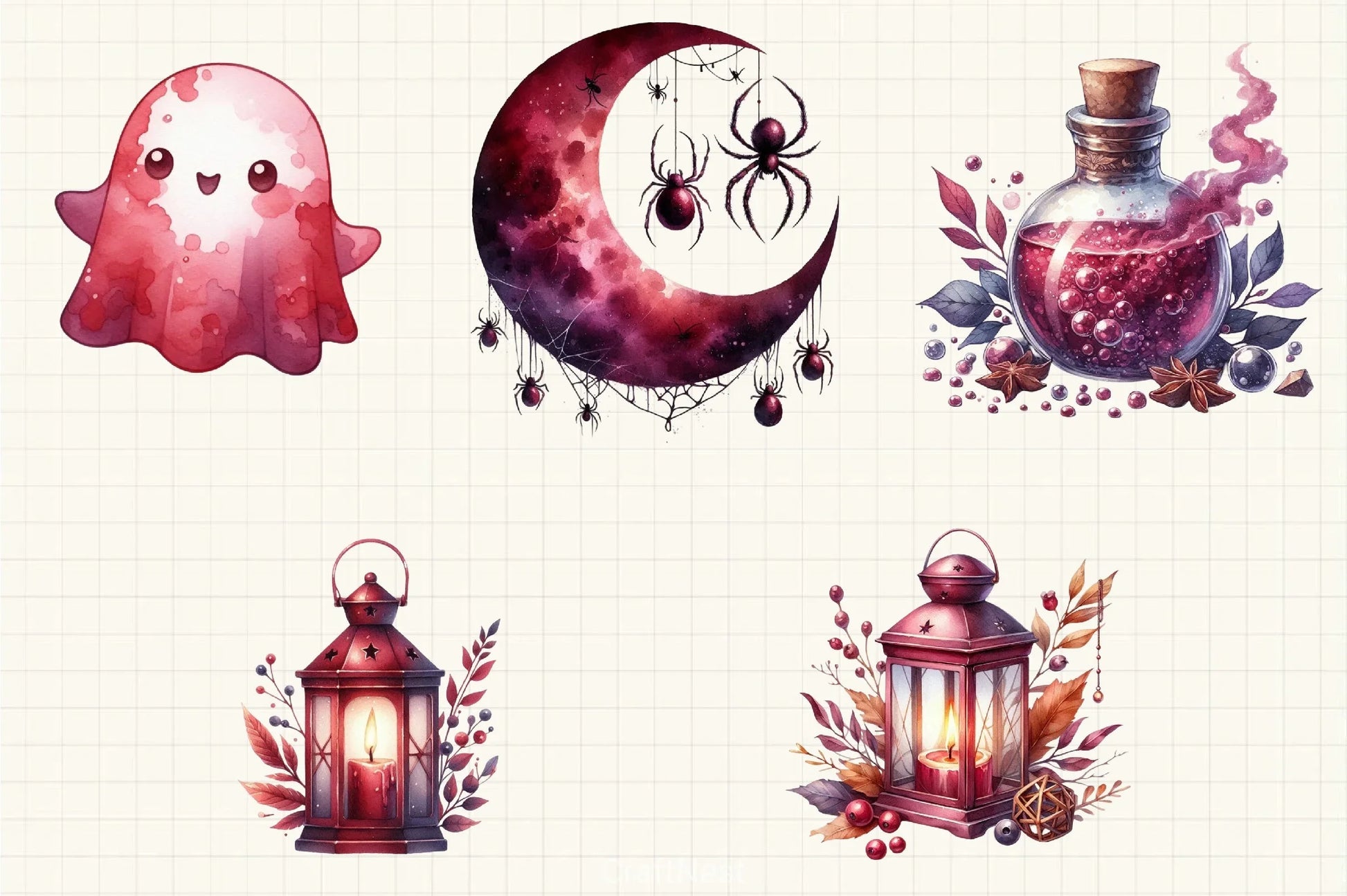 Burgundy Halloween Clipart Bundle  1 - CraftNest - Digital Crafting and Art