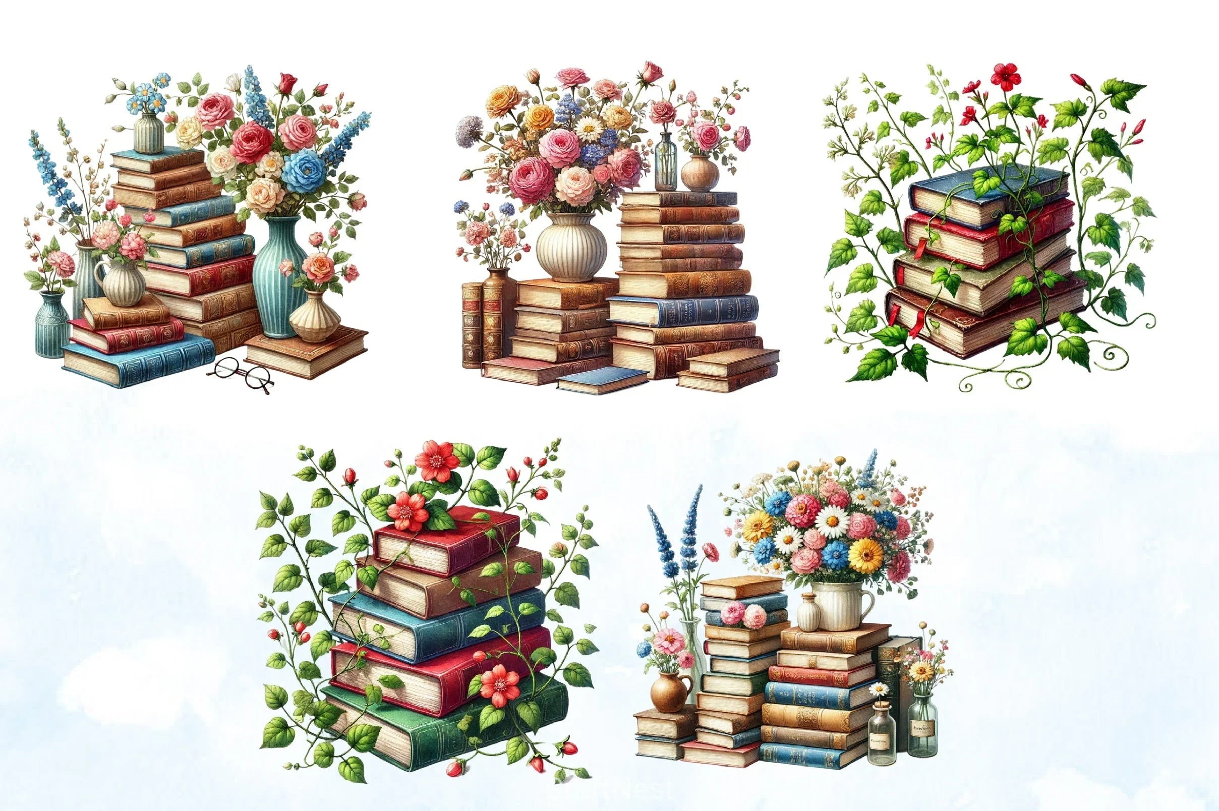Pretty Books Flowers Clipart Bundle - CraftNest - Digital Crafting and Art