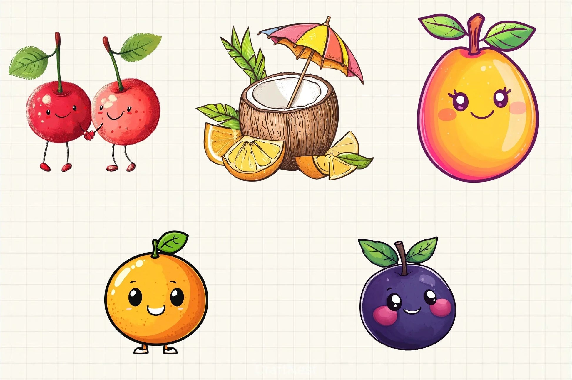Cute Fruit Clipart Bundle - CraftNest - Digital Crafting and Art