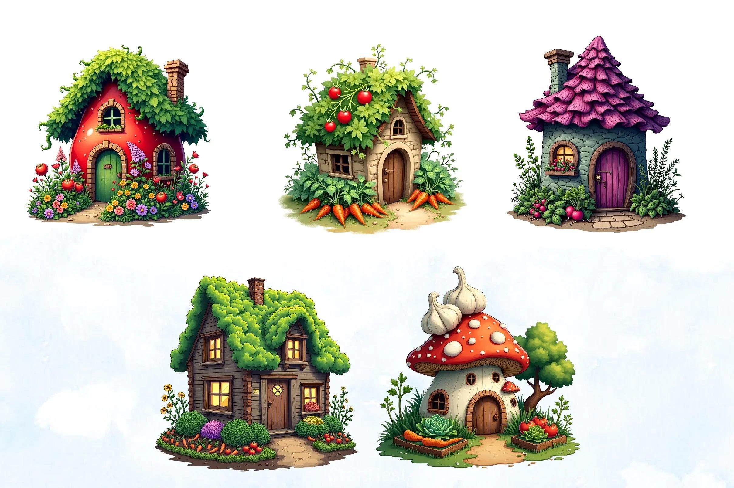 Fantasy Garden Houses Clipart Bundle - CraftNest - Digital Crafting and Art