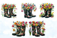 Spring Boots Flowers Clipart Bundle - CraftNest - Digital Crafting and Art