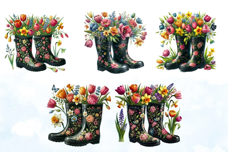 Spring Boots Flowers Clipart Bundle - CraftNest - Digital Crafting and Art