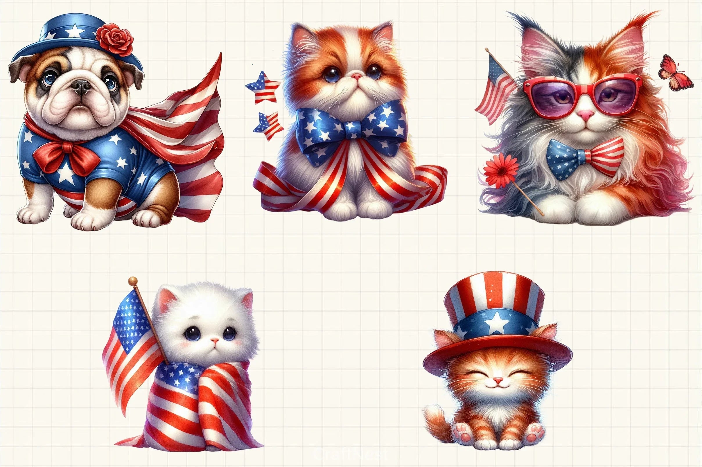 4th July Cute Pets Clipart Bundle - CraftNest - Digital Crafting and Art