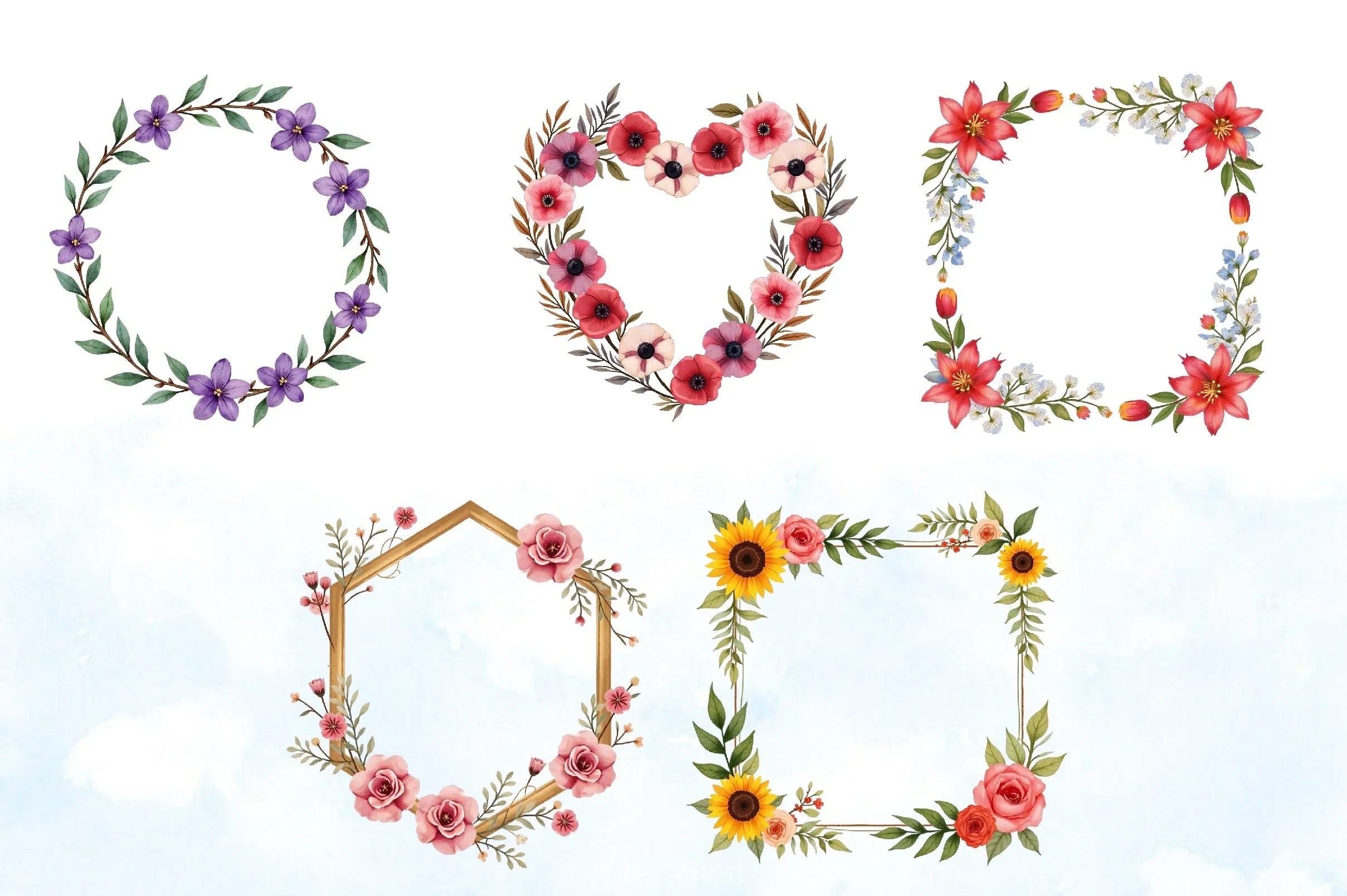 Boho Floral Frame Clipart Bundle - CraftNest - Digital Crafting and Art