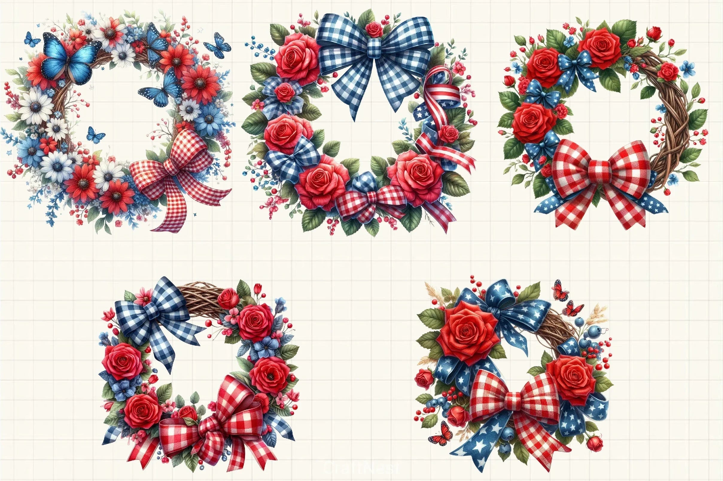 Patriotic Coquette Wreath Clipart Bundle - CraftNest - Digital Crafting and Art