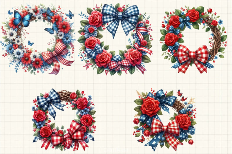Patriotic Coquette Wreath Clipart Bundle - CraftNest - Digital Crafting and Art