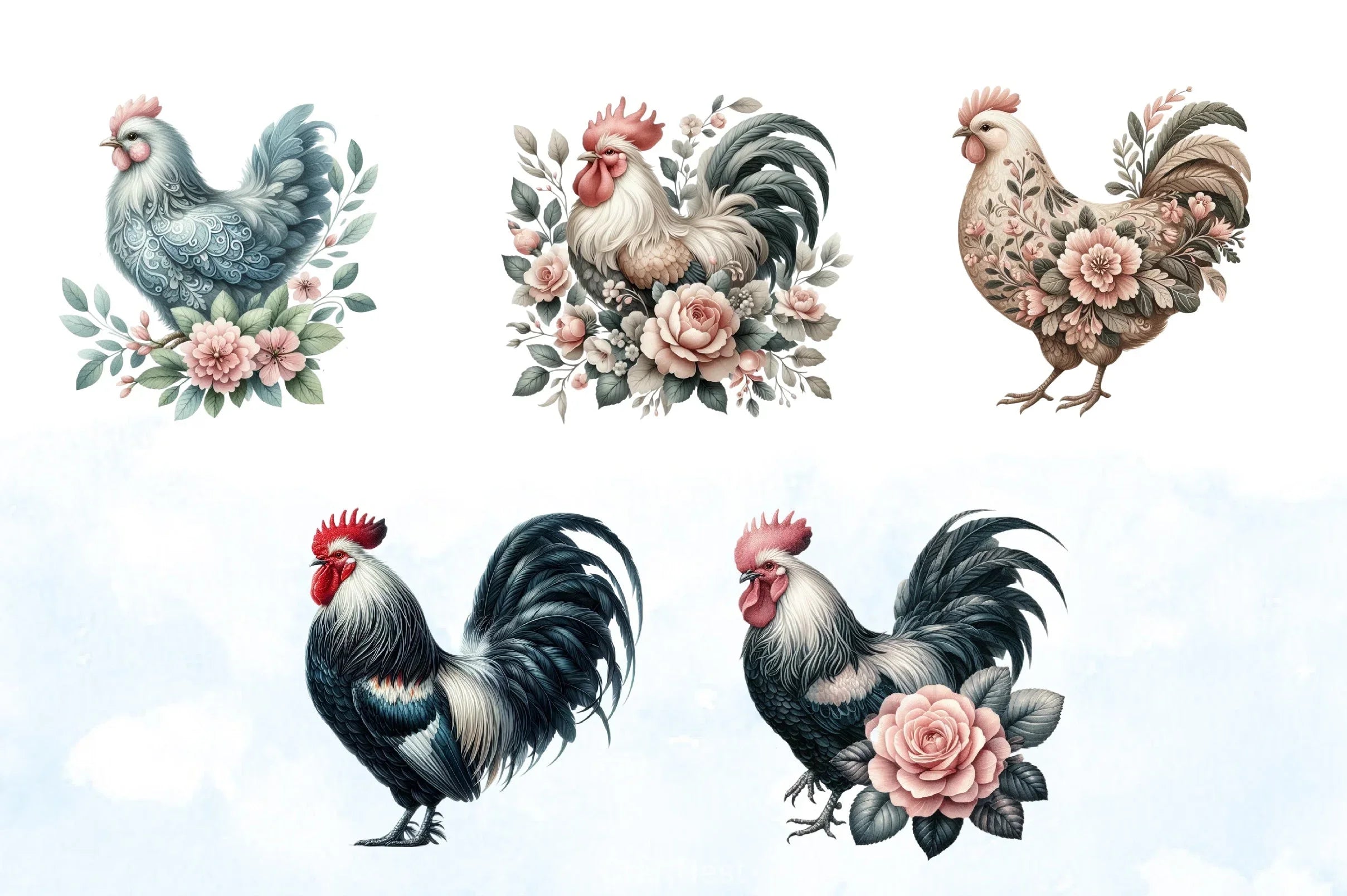 Vintage Spring Floral Chicken Clipart Bundle 3 - CraftNest - Digital Crafting and Art