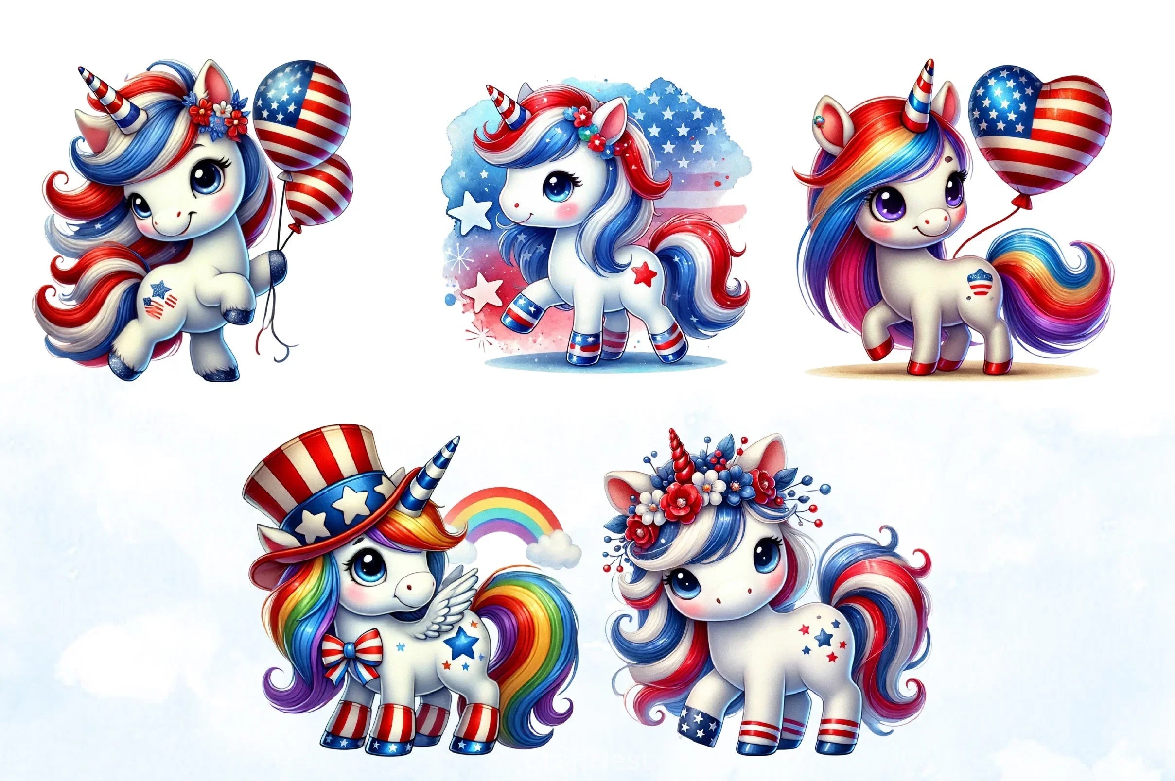 4th of July Unicorns Clipart Bundle - CraftNest - Digital Crafting and Art