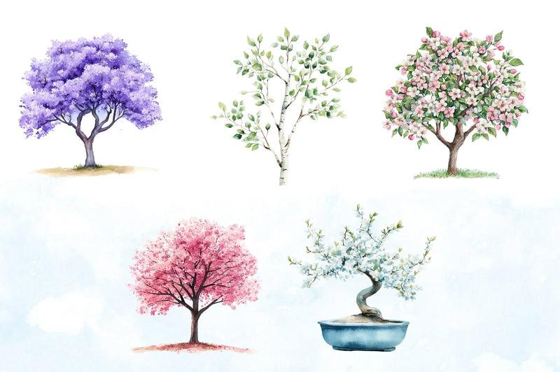 Pastel Spring Trees Clipart Bundle - CraftNest - Digital Crafting and Art