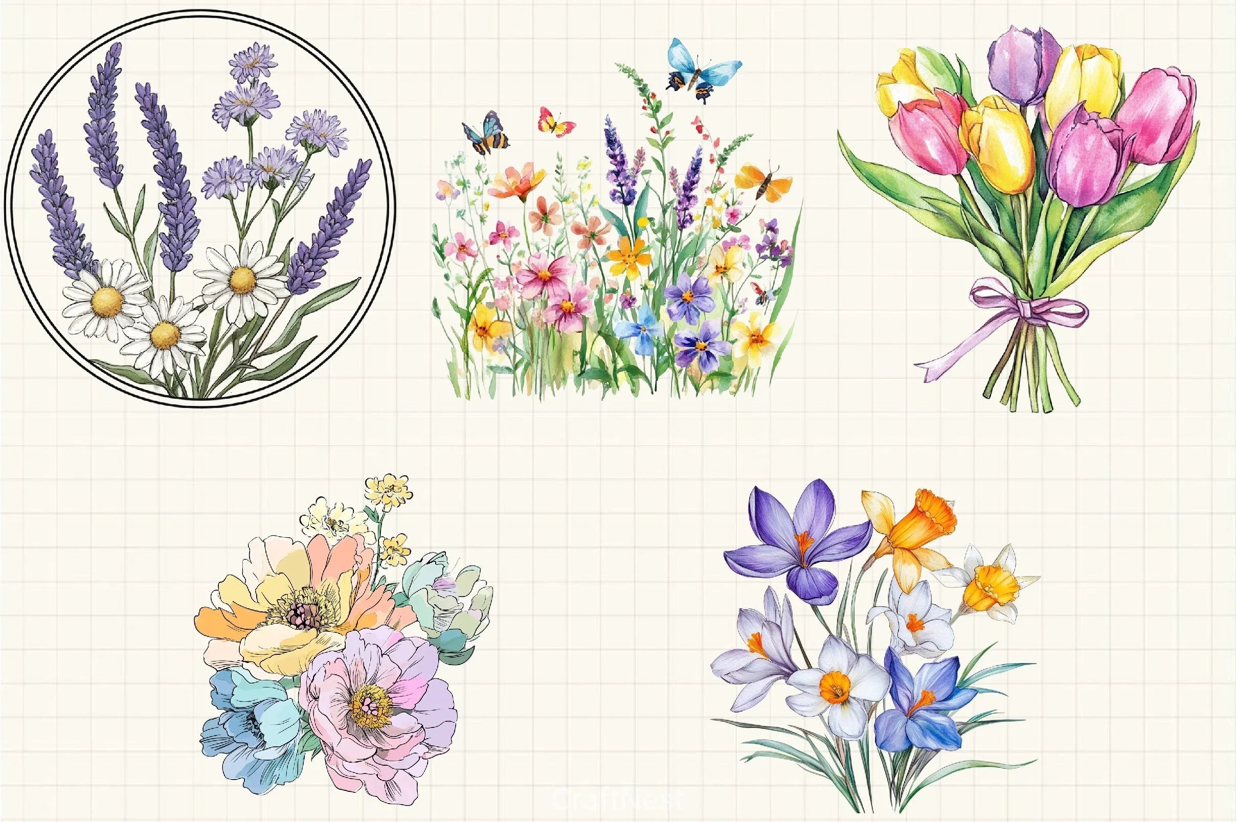 Spring Flowers Clipart Bundle - CraftNest - Digital Crafting and Art