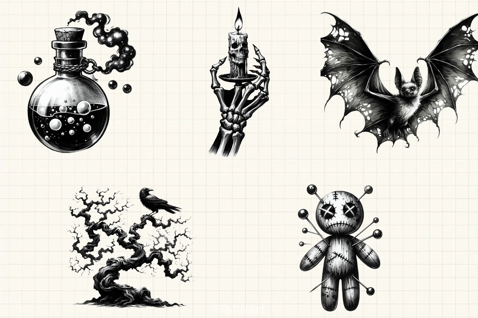 Halloween B&W Clipart Bundle - CraftNest - Digital Crafting and Art