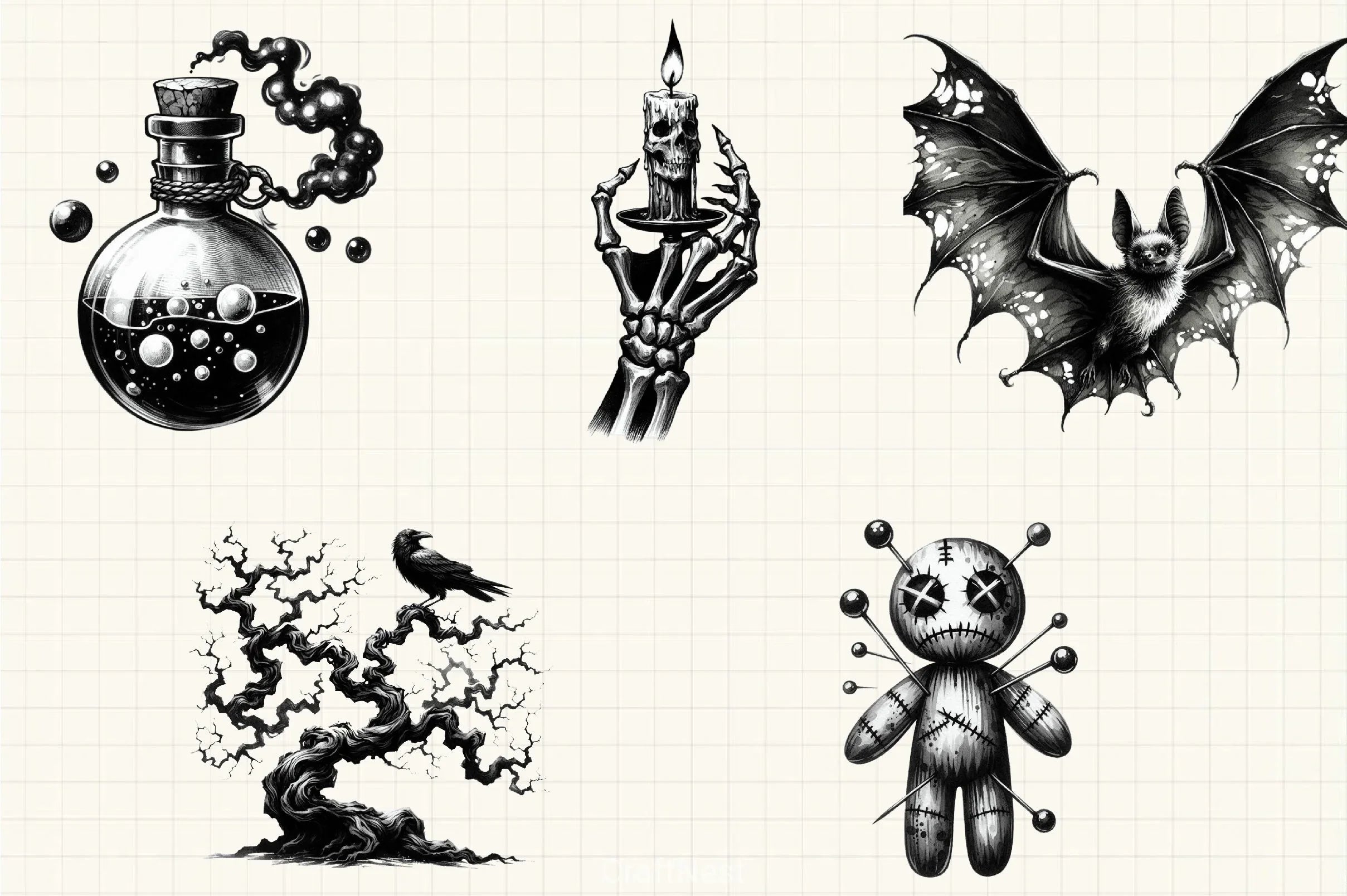 Halloween B&W Clipart Bundle - CraftNest - Digital Crafting and Art