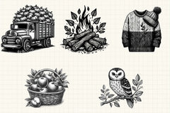 Black & White Autumn Clipart Bundle 5 - CraftNest - Digital Crafting and Art