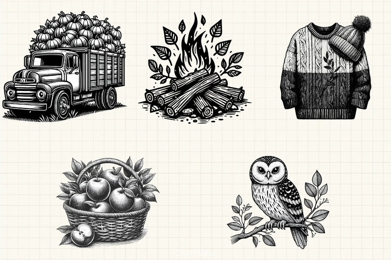 Black & White Autumn Clipart Bundle 5 - CraftNest - Digital Crafting and Art