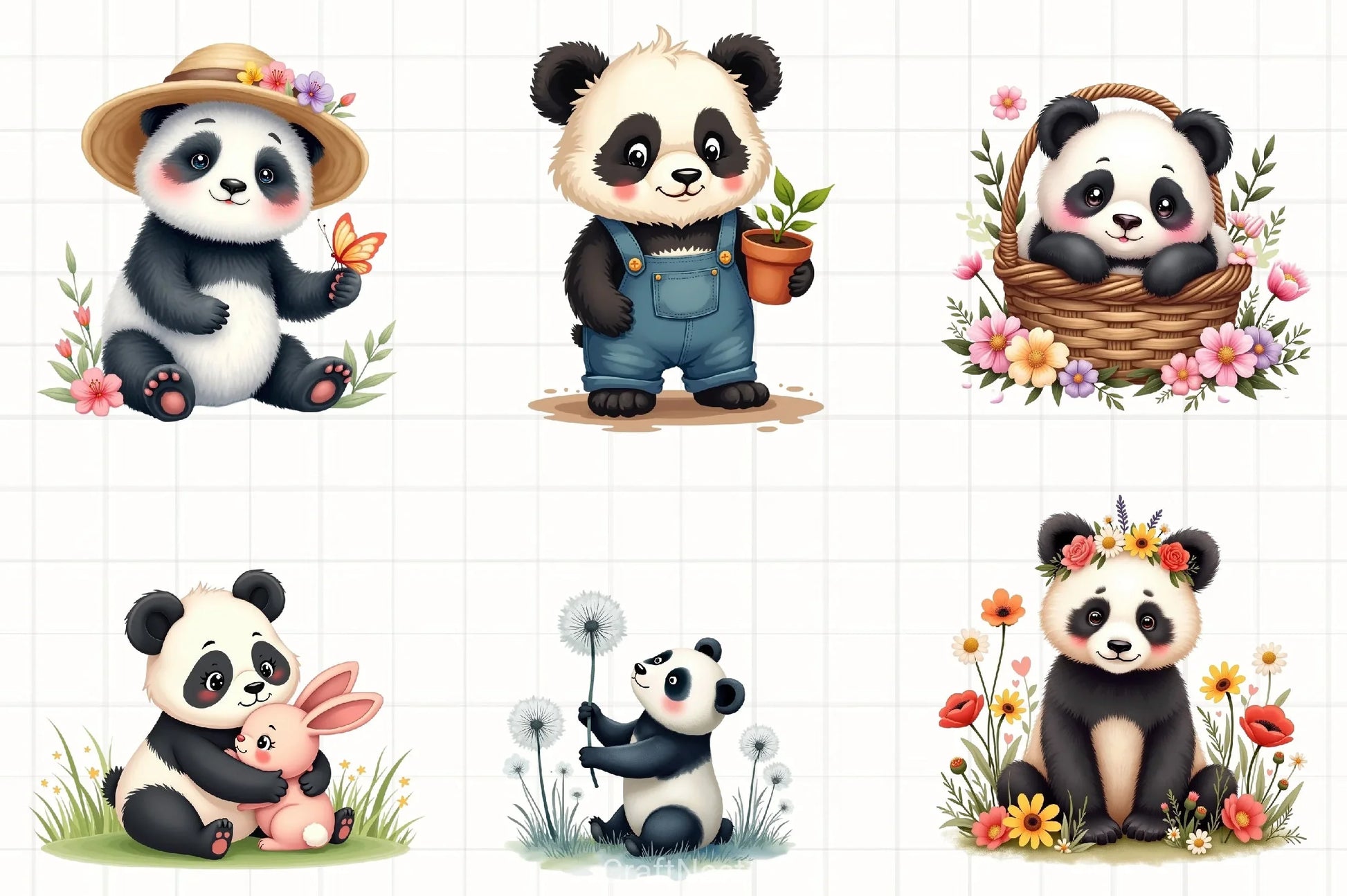 Spring Panda Clipart Bundle - CraftNest - Digital Crafting and Art
