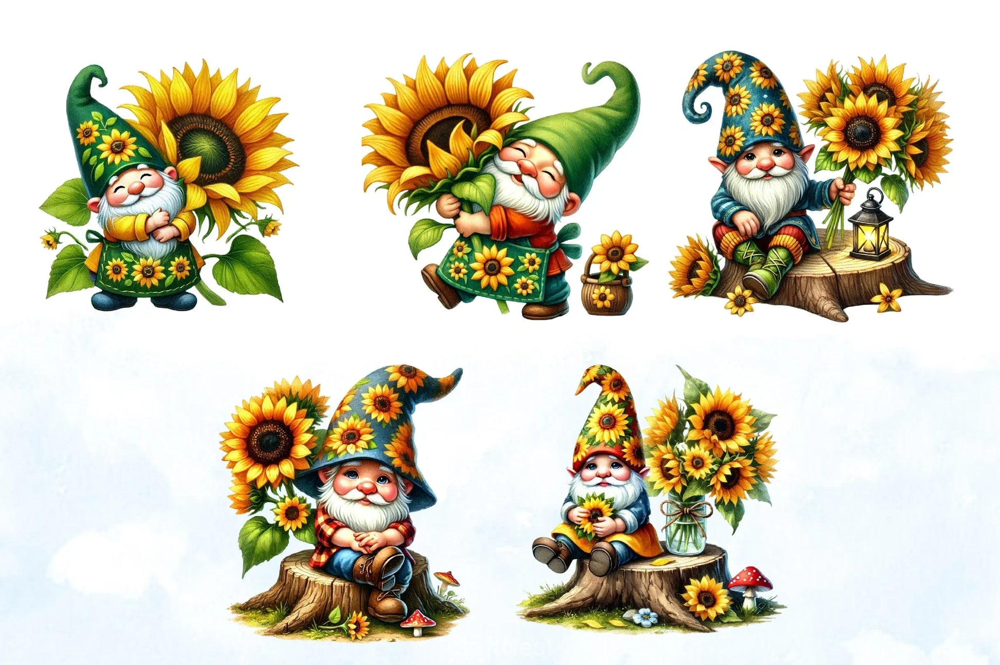 Sunflower Gnomes Clipart Bundle - CraftNest - Digital Crafting and Art