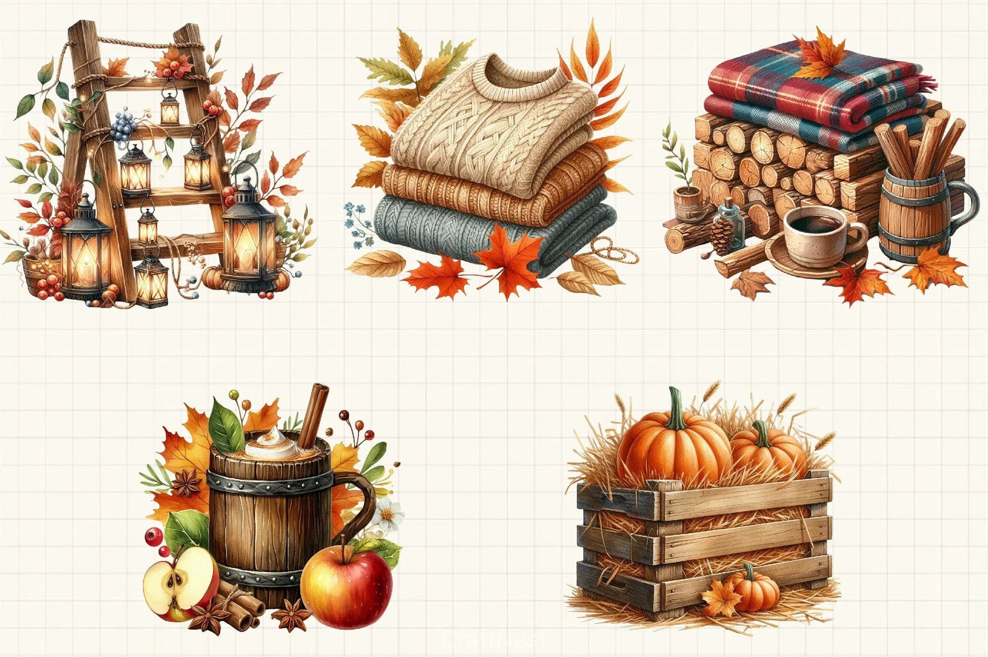 Rustic Cozy Autumn Clipart Bundle 12 - CraftNest - Digital Crafting and Art