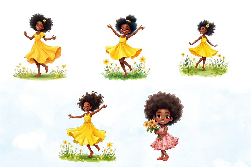 Spring Black Girl Clipart Bundle - CraftNest - Digital Crafting and Art