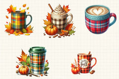 Autumn Plaid Coffee Cup Clipart Bundle - CraftNest - Digital Crafting and Art