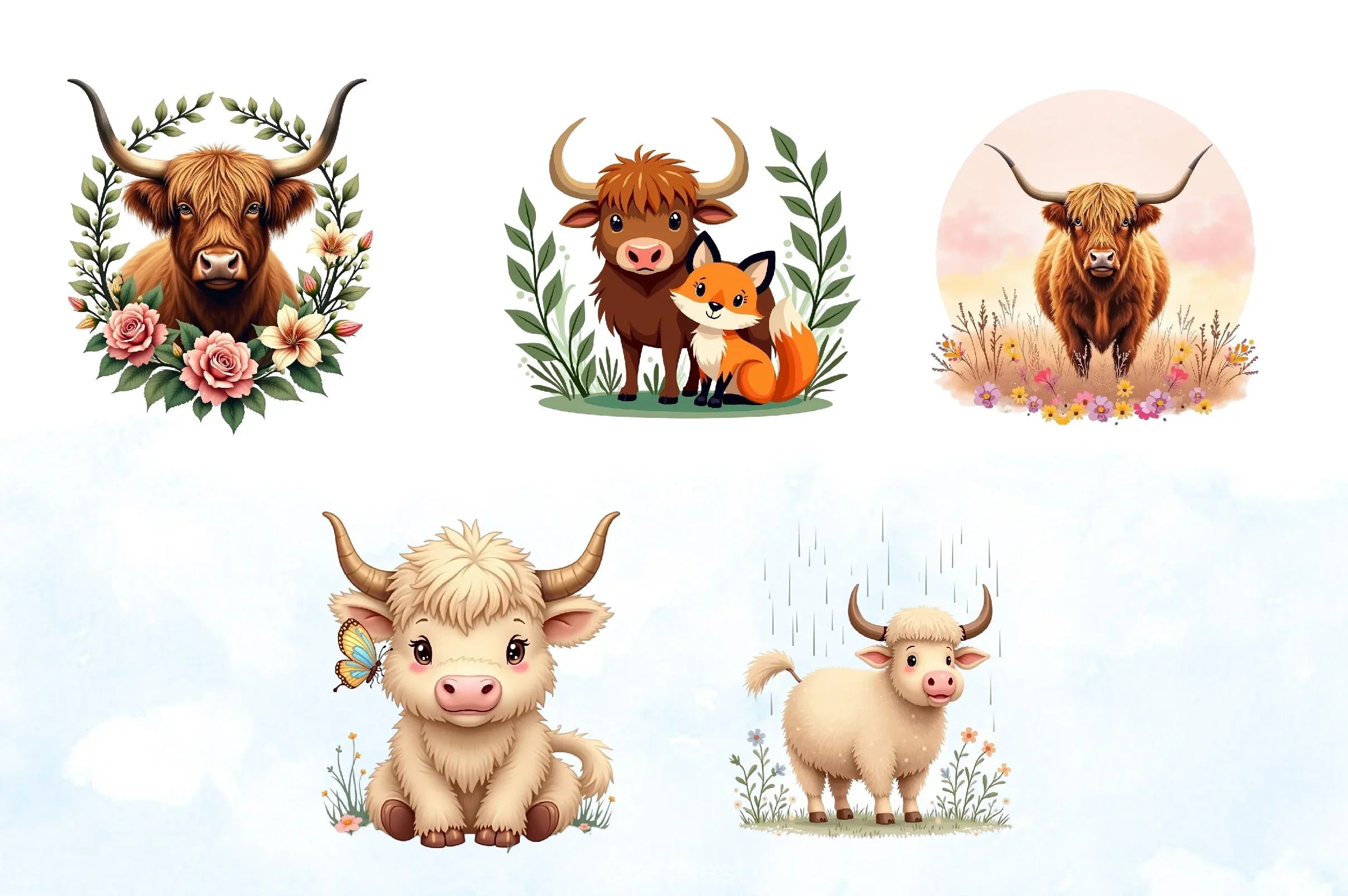 Spring Highland Cow Clipart Bundle - CraftNest - Digital Crafting and Art