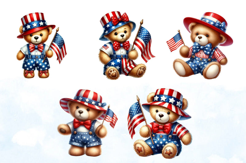 Patriotic 4th of July Teddy Bear Clipart Bundle 1 - CraftNest - Digital Crafting and Art