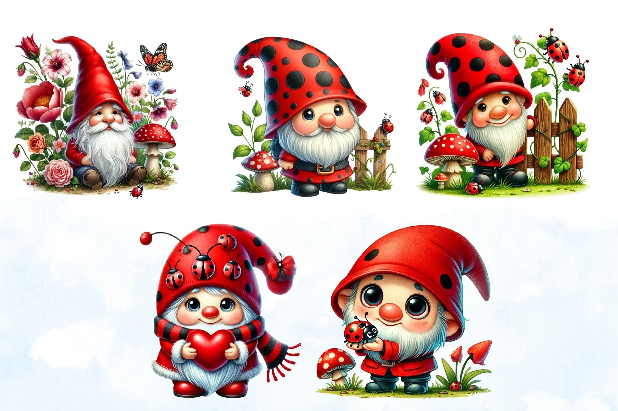 Ladybug Gnomes Clipart Bundle 20 - CraftNest - Digital Crafting and Art