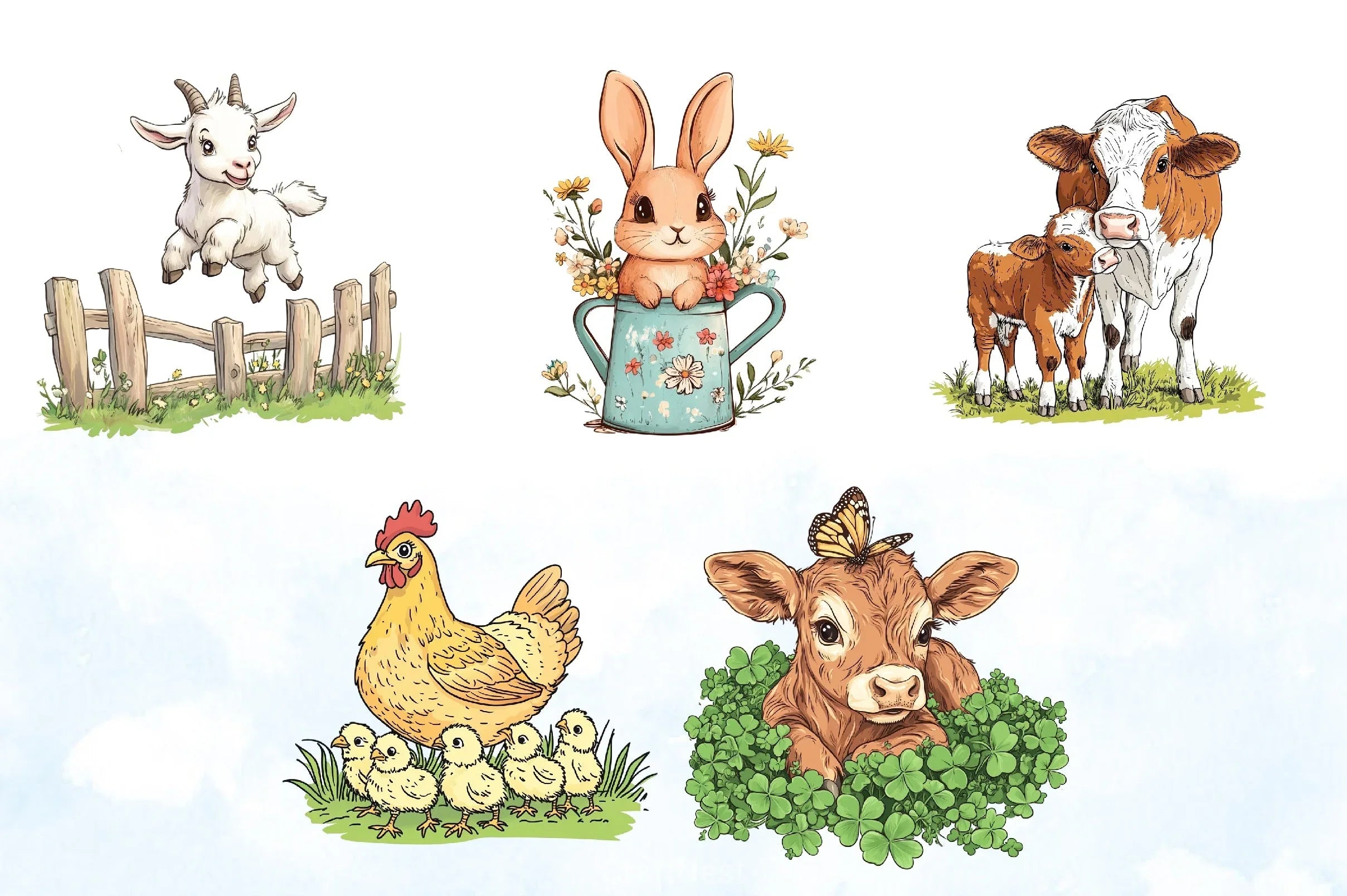 Cute Spring Farm Animals Clipart Bundle - CraftNest - Digital Crafting and Art