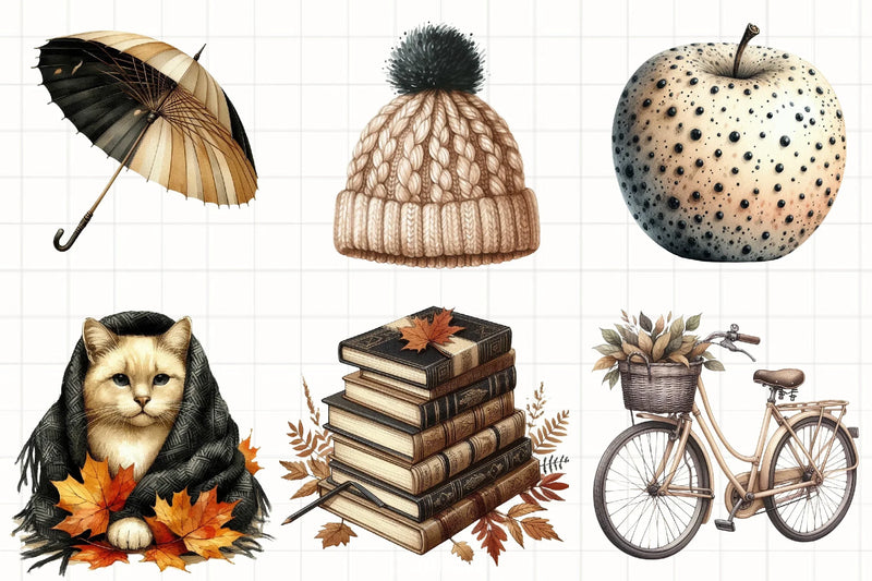Beige & Black Autumn Clipart Bundle 3 - CraftNest - Digital Crafting and Art