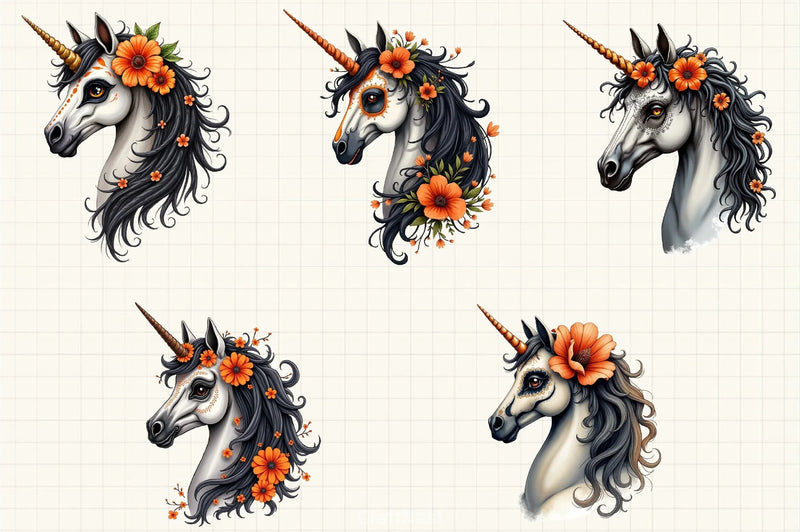 Halloween Sugar Skull Unicorn Clipart Bundle - CraftNest - Digital Crafting and Art