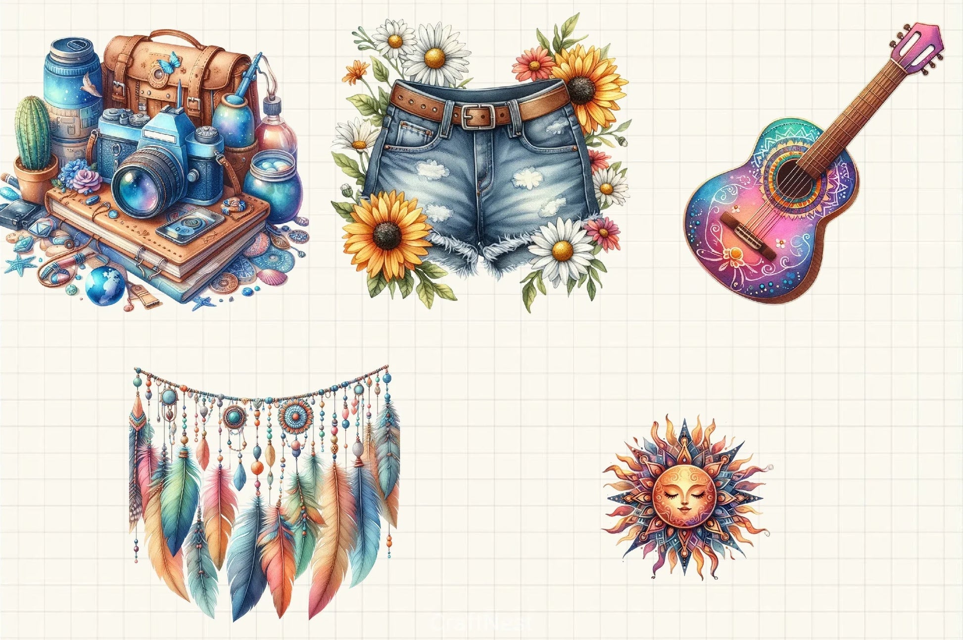 Boho Summer Clipart Bundle 4 - CraftNest - Digital Crafting and Art
