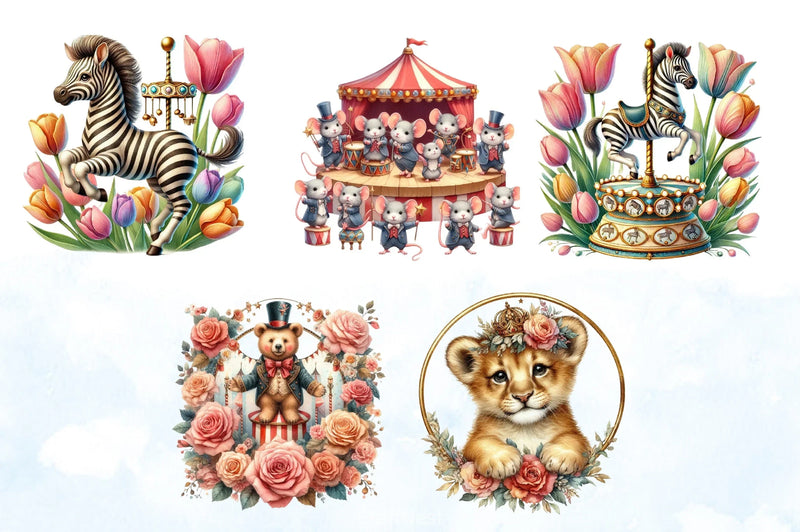 Vintage Spring Circus Clipart Bundle - CraftNest - Digital Crafting and Art