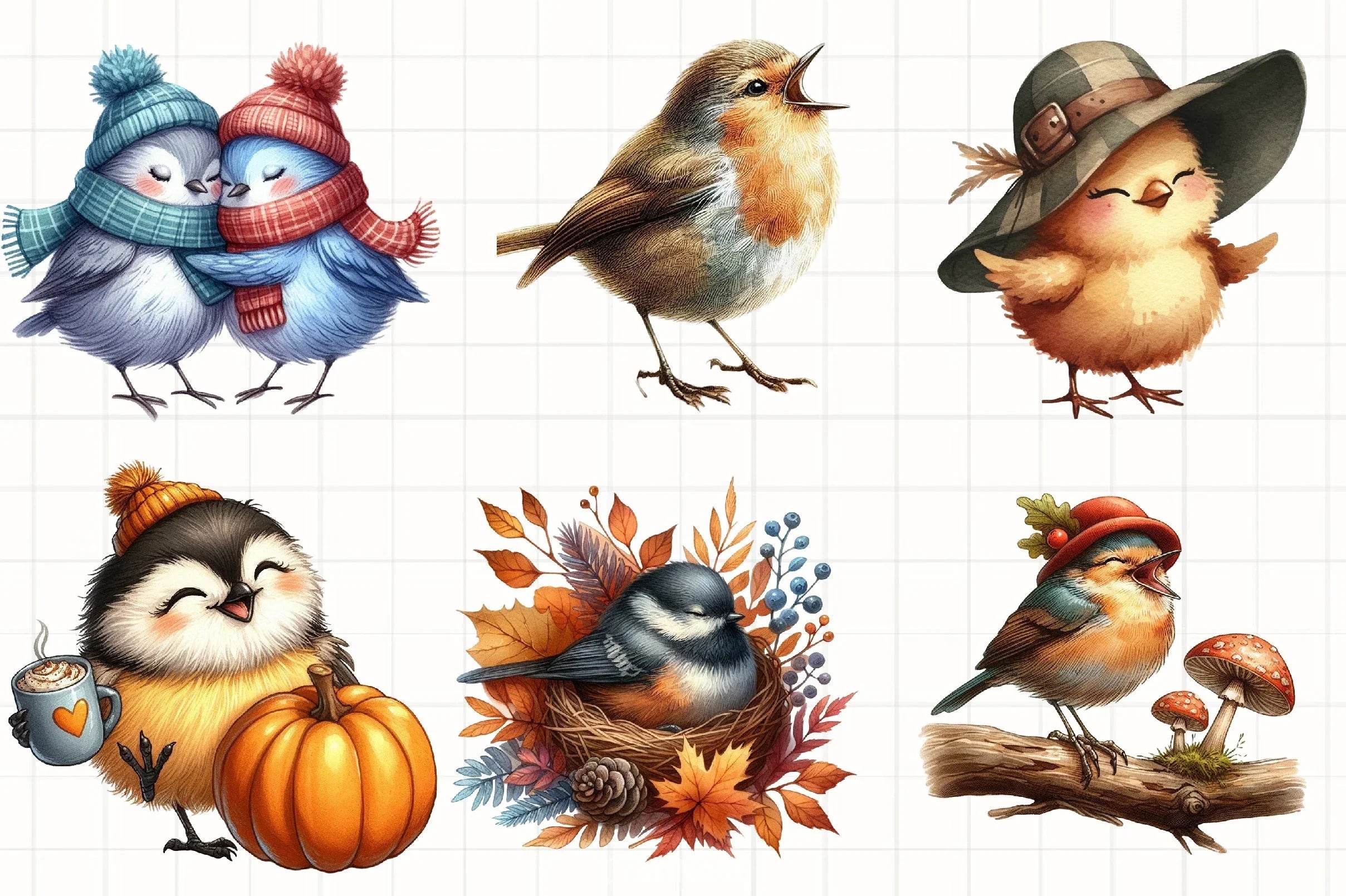 Whimsical Fall Birds Clipart Bundle - CraftNest - Digital Crafting and Art