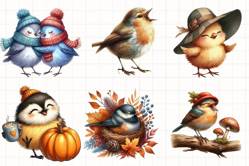 Whimsical Fall Birds Clipart Bundle - CraftNest - Digital Crafting and Art