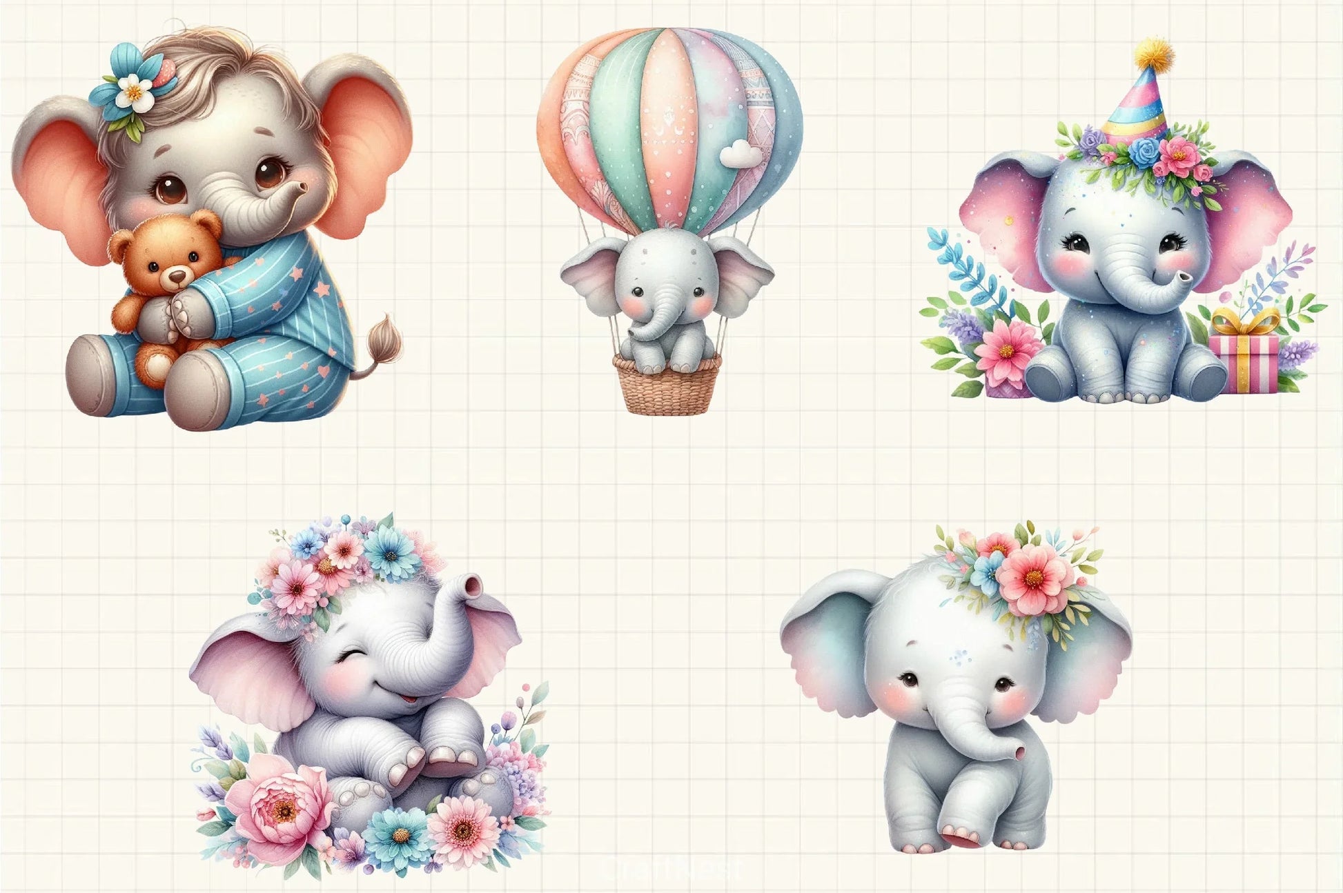 Cute Elephant Clipart Bundle 2 - CraftNest - Digital Crafting and Art
